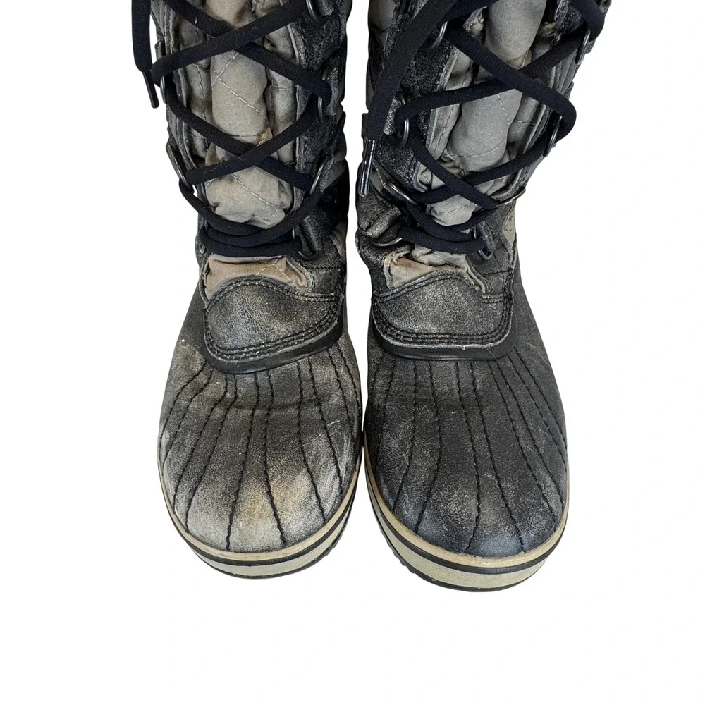 Sorel Winter Boots Womens 12 Gray Quilted Waterproof Faux Fur Lace Up Snow